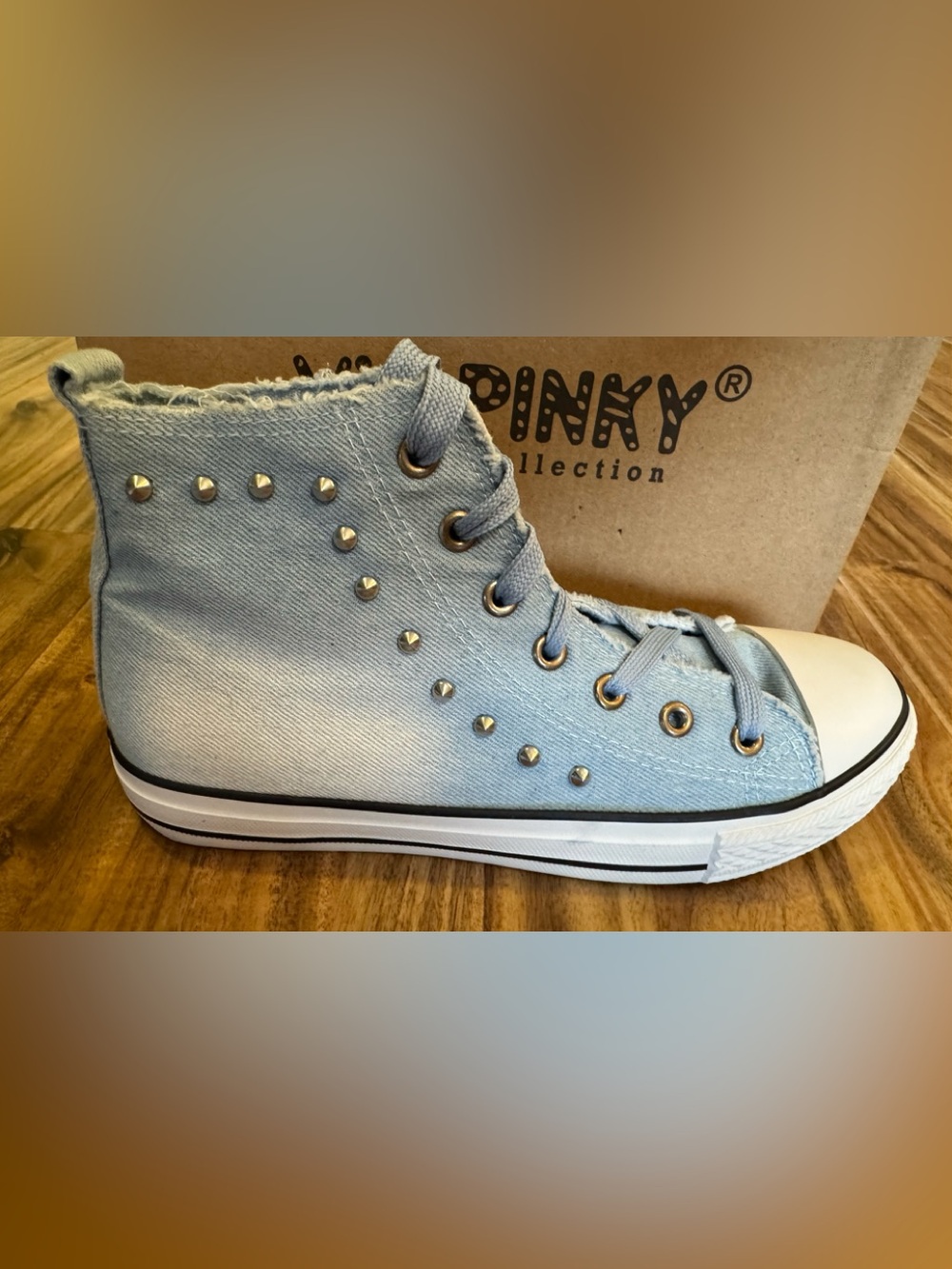 Via Pinky Light Blue Studded High Top Sneakers NIB